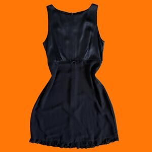 00's vintage 100% silk black satin chiffon y2k mini dress Size 6 Laura Ashley